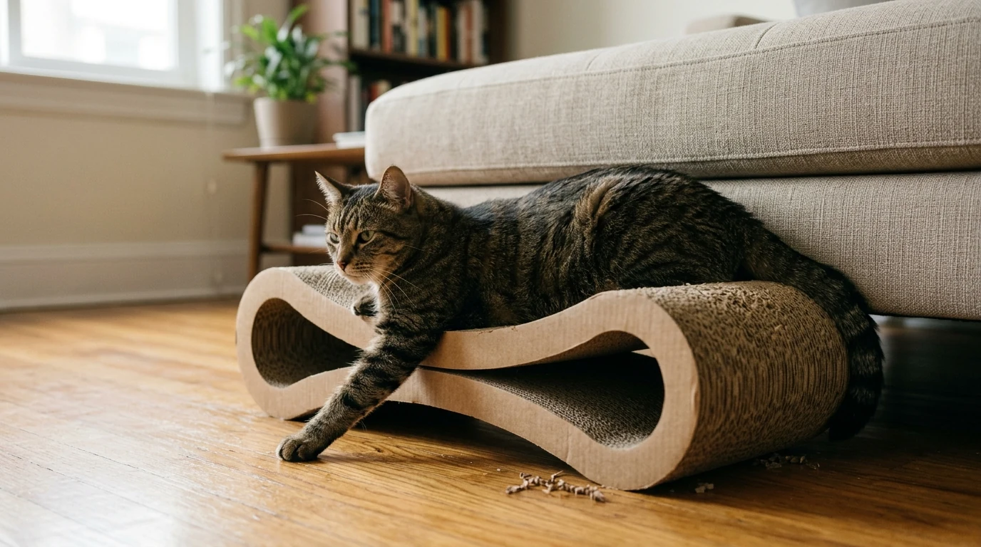 2-in-1 Cat Scratcher Lounge Bed: Durable Cardboard Board
