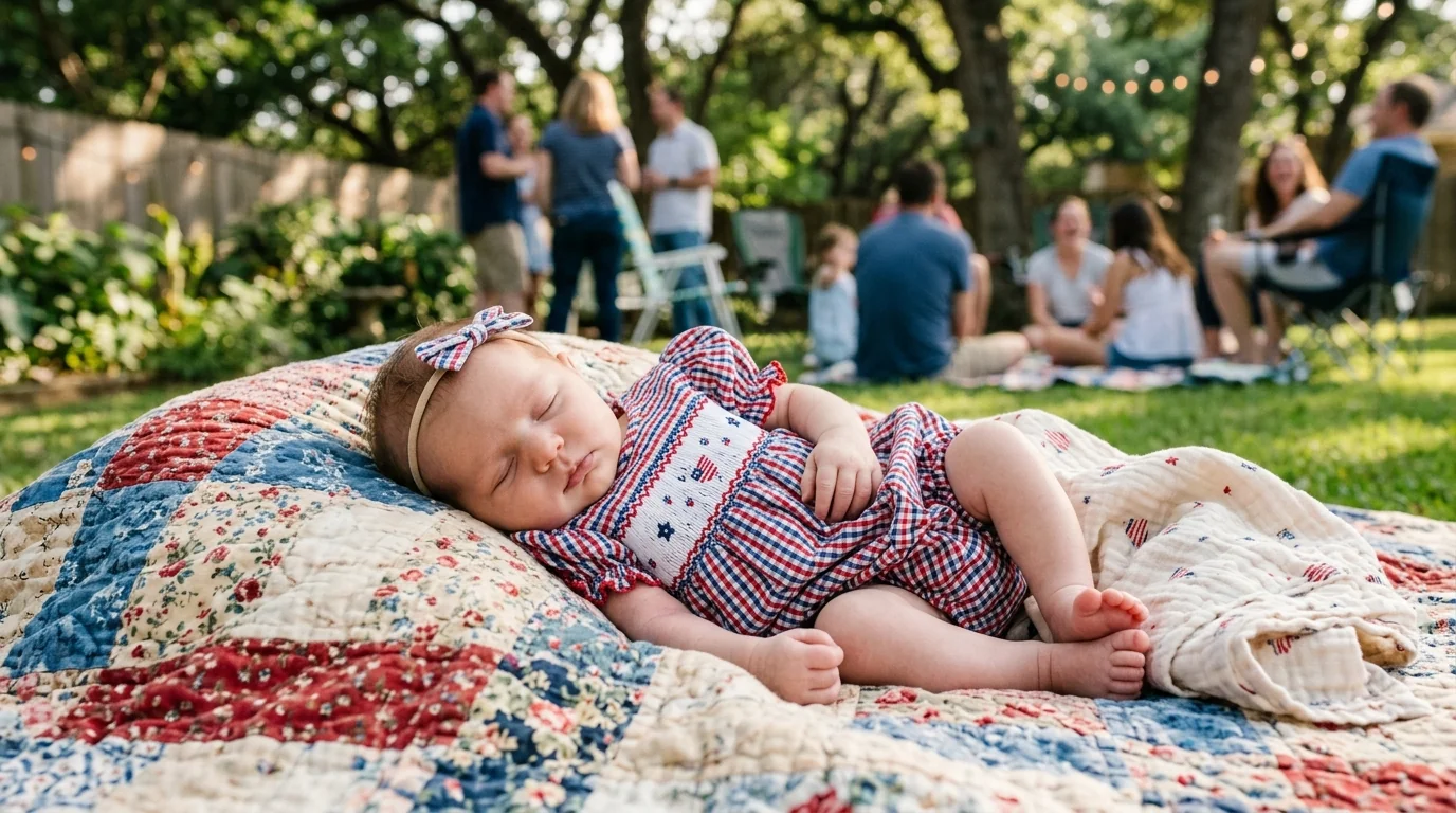 Baby Girl 4th of July Smocked Romper + Headband Set